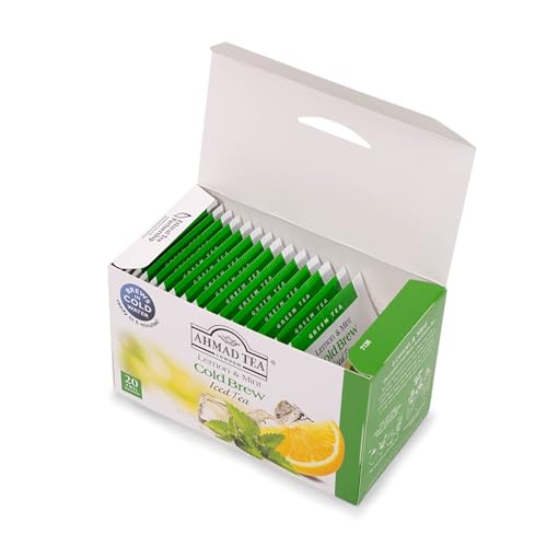 Ahmad Tea Green Tea, Cold Brew Lemon and Mint Teabags, Iced Tea, 20 ct (Pack of 1) - Caffeinated and Sugar-Free