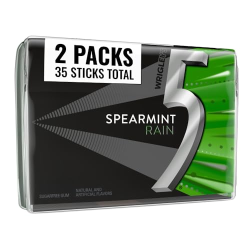 5 GUM Spearmint Rain Summer Travel Sugar Free Chewing Gum Refreshing Invigorating Minty Flavor Five Gum, 35 Stick Pack