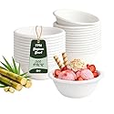 FPN Disposable Compostable Paper Bowls, 200 Pack 6 oz, Heavy-Duty Biodegradable Sugarcane Bowls - Eco-Friendly, Bagasse Bowl for Soup, Salad, Dessert