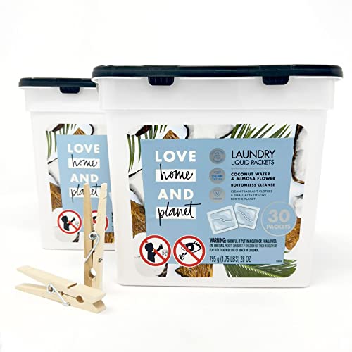 Love Home and Planet Coconut Water & Mimosa Flower Laundry Detergent Packets Similar to Laundry Powder Detergent and Detergent Pods Made with Plant