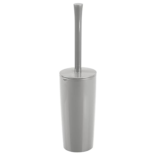 mDesign Slim Plastic Toilet Bowl Brush and Holder Set, Modern Compact Storage Organizer Cleaner Scrubber for Toilet - Heavy Duty Cleaning Plunger