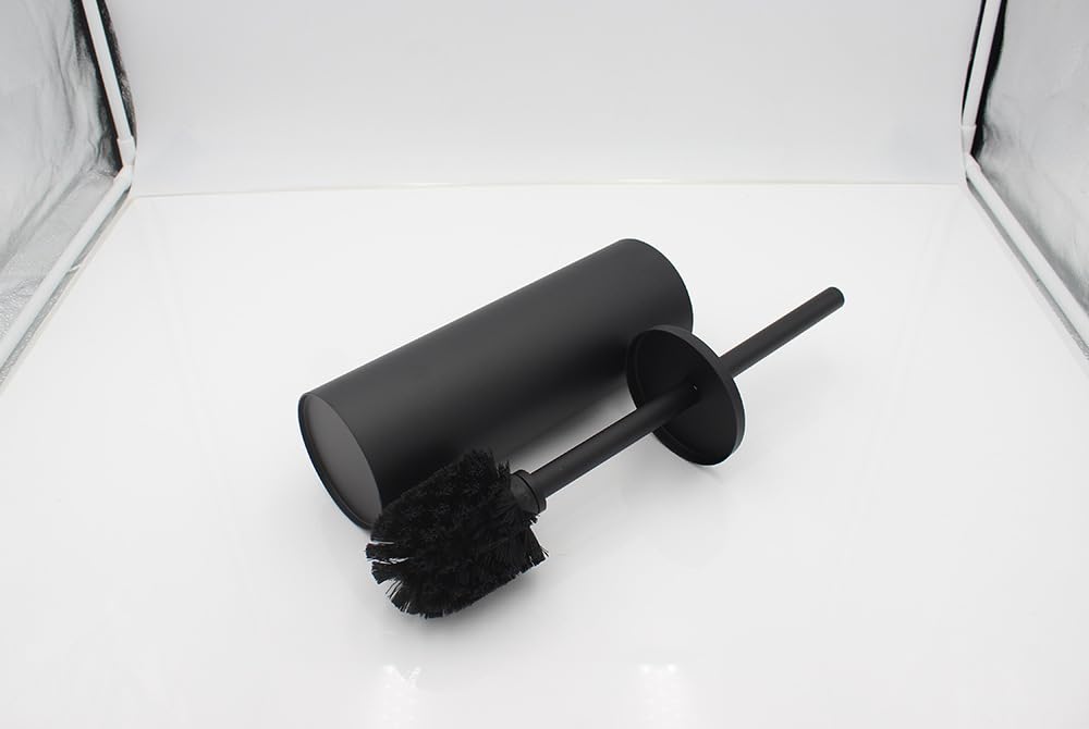 Stainless Steel Toilet Brush with Holder Set with Extra Long Handle Durable Bristles Toilet Bowl Brush and Covered Holder for Bathroom Storage (Black