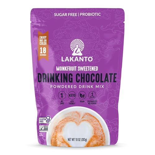 Lakanto Sugar Free Drinking Chocolate - Cold or Hot Cocoa Powder Mix, Shelf Stable Probiotics, Monk Fruit Sweetener, Keto Diet Friendly, Vegan, Dutch