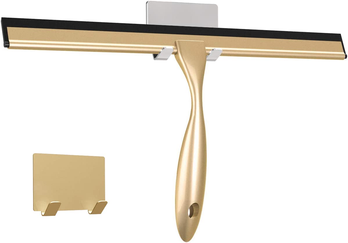 TopCharm Shower Squeegee for Doors & Windows, All-Purpose, Stainless Steel, 14 Inch, Golden