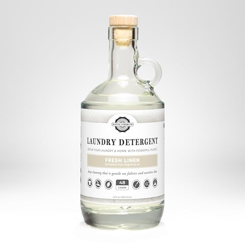 Rustic Strength Natural Laundry Detergent, Fresh Linen Scent, Liquid, Color Safe, Sensitive Skin, HE Compatible, 24 oz Glass