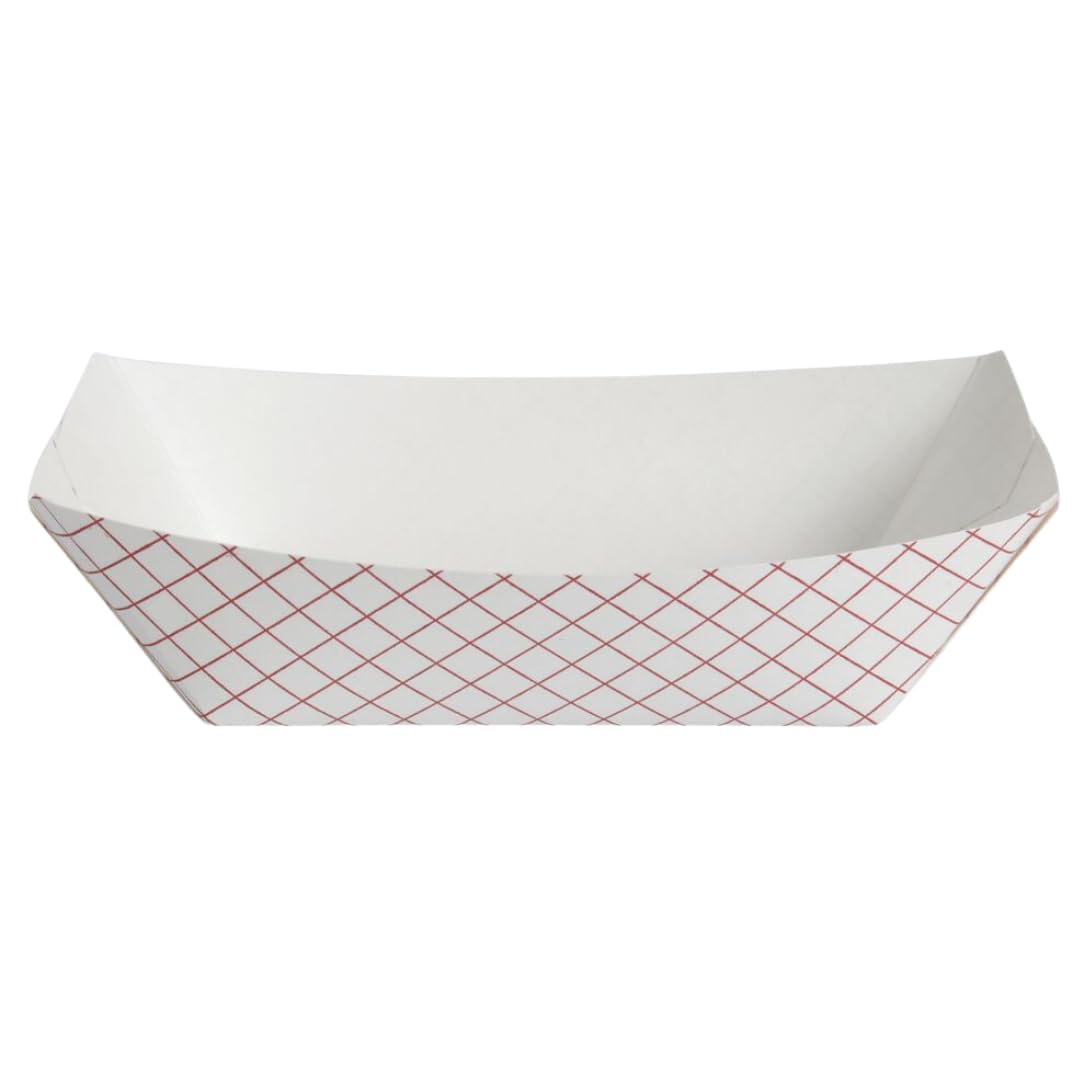ICE N COLD Medium Paper Food Boat (5lb, 250ct) Disposable Red & White Checkered Paper Food Trays Dimensions 9.5" x 7.5" x 1.25" | Made in USA