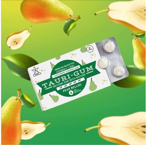 Tauri-Gum Pear Bellini | Zinc Chewing Gum, Immune Booster, Kosher | Vegan (Pack Of 1)