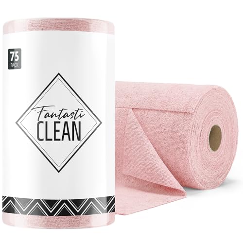 Fantasticlean Microfiber Cleaning Cloth Roll -75 Pack, Tear Away Microfiber Towels, 12" x 12", Reusable, Washable, Scratch Free, Ultra Absorbent