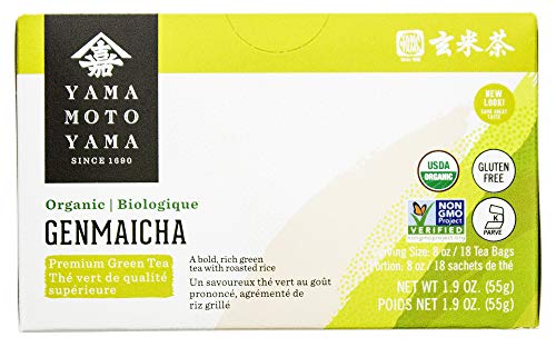 Yamamotoyama Organic Genmaicha Tea Bag, Green Tea with Roasted Rice, 18 ct. (Pack of 6)