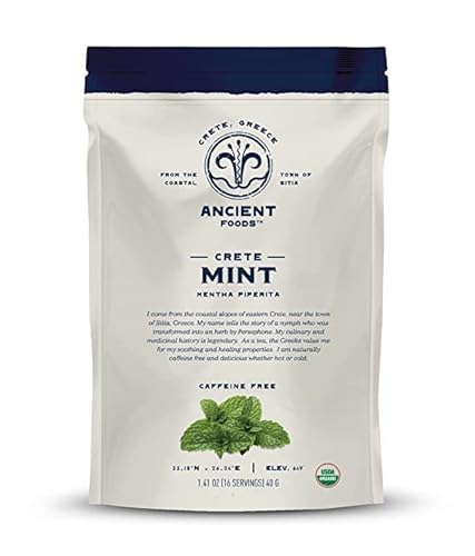 Ancient Foods Organic Mint Tea - Mint Loose Leaf Tea, Organic and Caffeine Free Tea Leaves from Crete (40g)