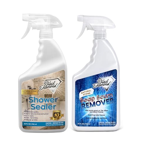 Black Diamond Stoneworks Natural Stone Shower Soap Scum Remover Spray. For Cleaning Bathtubs, Glass Doors, Tubs, Travertine, Marble, Tile. Heavy Duty