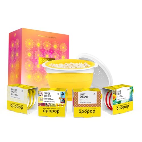 Opopop Gourmet Popcorn Gift Set - Variety 12-Pack Microwave Popcorn Kit, Collapsible Silicone Popcorn Popper, Gift Ready Packaging, Gluten Free Snacks