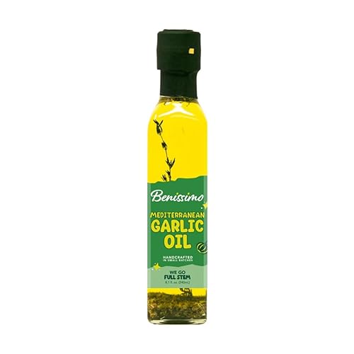 Benissimo Mediterranean Garlic Infused Oil, All Natural Gourmet Cooking Oil with Fragrant Mediterranean Herb Blend, Ideal for Dipping, Sautéing