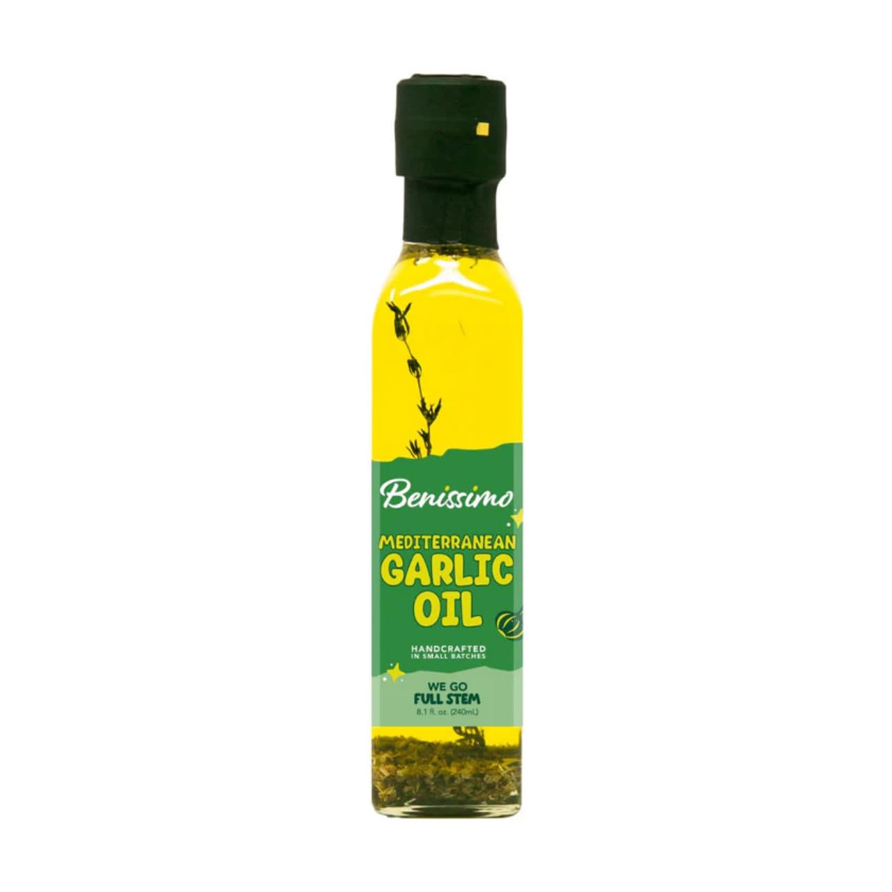 Benissimo Mediterranean Garlic Infused Oil, All Natural Gourmet Cooking Oil with Fragrant Mediterranean Herb Blend, Ideal for Dipping, Sautéing
