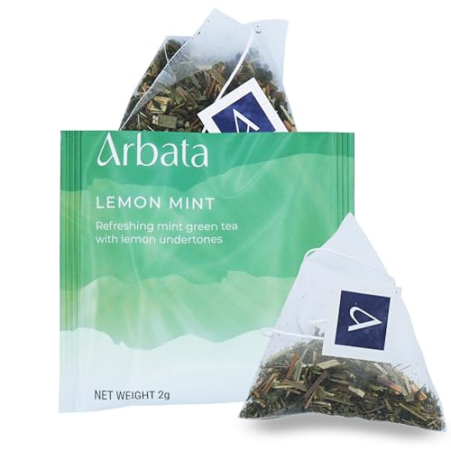 Arbata Lemon Mint Green Tea, 12 Pyramid Tea Bags - Artisanal Lightly Caffeinated Green Tea with Spearmint, Lemongrass & Lemon Verbena, Refreshing