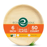 ECO SOUL Palm Leaf Like Bamboo Plates, 6 Inch Round, 50 Pack Bulk Disposable Appetizer & Dessert Tableware, Compostable Biodegradable Natural Wooden
