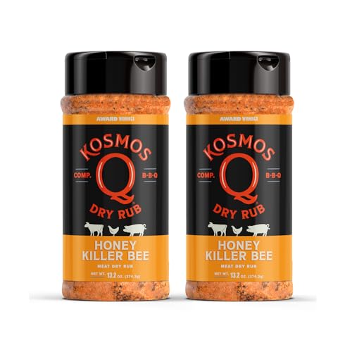 Kosmos Q Honey Killer Bee BBQ Rub Seasoning - Two 13.2 oz Shakers of Savory & Sweet Honey BBQ Pork Dry Rub for Smoking and Grilling Poultry, Ribs