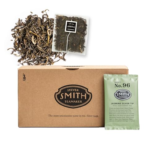 Steven Smith Teamaker Jasmine Silver Tip No. 96 Green Tea with Jasmine Blossoms, Caffeinated, Sugar-Free, Sustainably Grown, Full Leaf, Plant Based