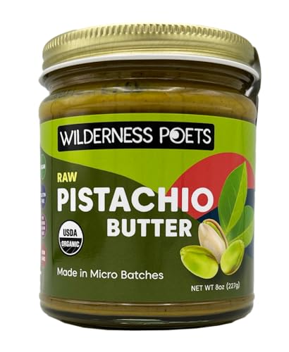 Wilderness Poets, Pistachio Butter - Organic, Raw, 100% Pistachio - Glass Jar (8 Ounce) - Perfect for Dubai Chocolate Bar Desserts with Kataifi or