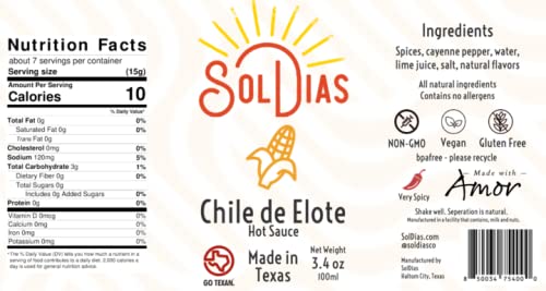 SolDias Chile de Elote Cayenne Pepper Sauce Hot Sauce for Corn, 3.4 oZ (1)
