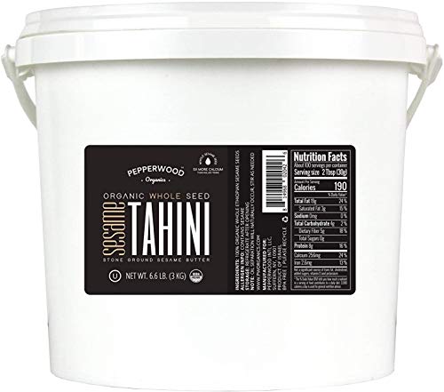 Organic Whole Sesame Tahini Paste - Bulk 6.6lb Bucket - Unhulled & Stone-Ground - Silky Smooth Texture in Hummus, Dips, Dressings - Unsalted