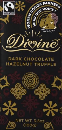 Divine Chocolate Dark Chocolate With Hazelnut Truffle bar, 3.5 Oz