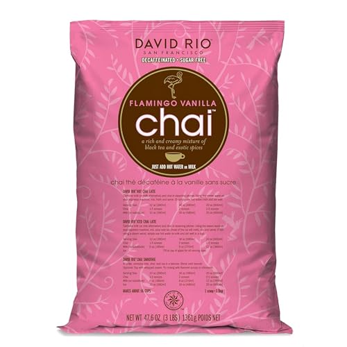 Flamingo Vanilla Decaffeinated Reduced Calorie Chai Tea Latte Mix, 48 Oz, Decaf Black Tea, Organic Spices, Sugar Free, Dairy Free, Serve Hot or Cold