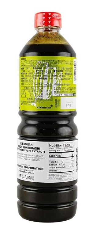 Kikkoman Nokoh Konbu Dashi Concentrated Soup Base - Umami-Rich Kelp Broth Concentrate - Japanese Style Stock for Soups, Noodles & Cooking - 33.8 Fl Oz