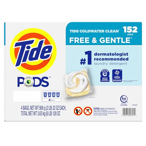 Tide PODS Liquid Laundry Detergent Pacs Free & Gentle 152-count, LARGE, White