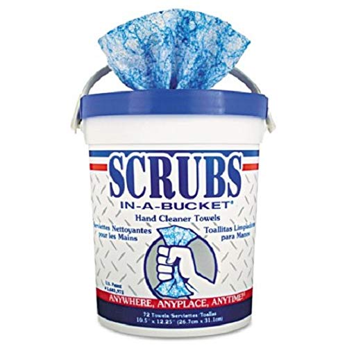 Hand Cleaner Towels, 10 x 12, Blue/White, 72/Bucket, 6 Buckets/Carton