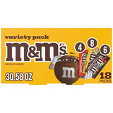 M&M'S Milk Chocolate, Peanut, and Peanut Butter Candy Variety Pack, Individually Wrapped Full Size Pack of 18 Bulk Candy Chocolate for Parties, Baking