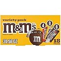 M&M'S Milk Chocolate, Peanut, and Peanut Butter Candy Variety Pack, Individually Wrapped Full Size Pack of 18 Bulk Candy Chocolate for Parties, Baking