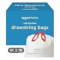 Amazon Basics Tall Kitchen Drawstring Trash Bags, Sturdy and Tear Resistant, 13 Gallon, Unscented, 120 Count