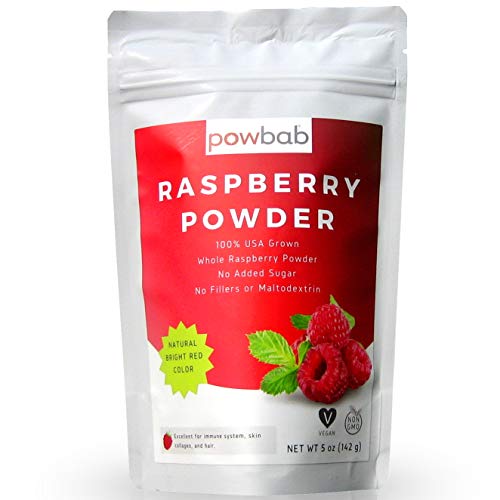 powbab Raspberry Powder from 100% USA Grown Organic Raspberries. No Added Sugar, Not Freeze Dried, No Juice Concentrate, No Maltodextrin. Dehydrated