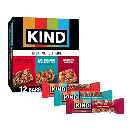 KIND Healthy Snacks Bars Variety Pack, Gluten Free, High Fiber Snacks, Cranberry Almond, Dark Chocolate Nuts & Sea Salt, Dark Chocolate Cherry Cashew