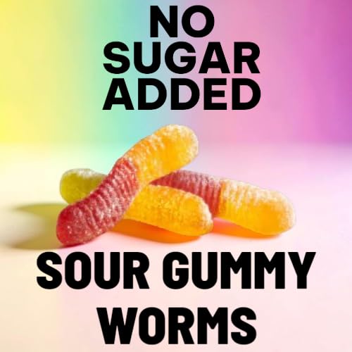 Assorted Fruit Flavored Sugar Free Sour Gummy Worms-1 lb Apple-Peach and Lemon-Raspberry flavors- Gluten Free, Made with Stevia-Tart and Tasty