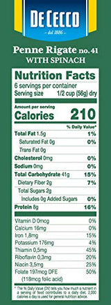 De Cecco Spinach Pasta, Penne Rigate No.41, 12 Ounce