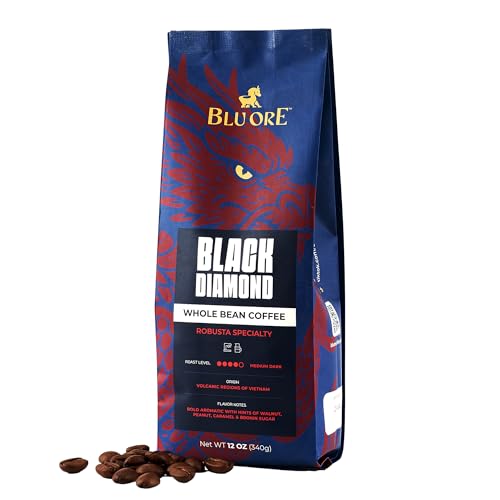 Blu Ore Black Diamond Robusta Specialty Coffee Beans - Single Origin, Bold Aromatic Espresso Beans with Hints of Walnut, Peanut, Caramel, Brown Sugar