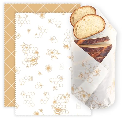 Nectar & Nest Beeswax Wraps for Food - Bread Wraps - Reusable Bread Storage Bags - Organic & Eco-Friendly Alternative to Aluminum Foil, Sourdough Bags