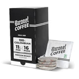 Baronet Coffee Pods [100% Colombian] Single Cup Soft 11 Gram- 1 Box of 16 Single Serve 11 Gram Pods, Medium Roast, Kosher, Vegan [100% Colombian]