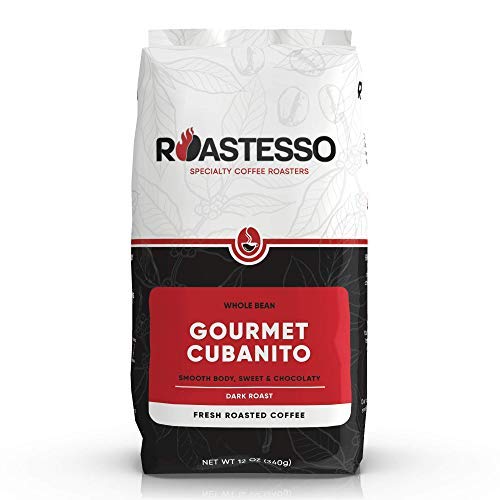 Roastesso Gourmet Cubanito, Cuban-Style Fresh Roasted Coffee Whole Beans, Medium to Dark Roast Premium Espresso Blend, 100% Arabica, Small Batches, 12
