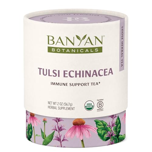 Banyan Botanicals Tulsi Echinacea Tea - Organic Immune Support with Turmeric & Rosehip - Caffeine Free Tea for Healthy Immune Function* - 2 oz