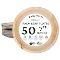 Dtocs Palm Leaf Plates 7 Inch Round (50) | Bamboo Plates Disposable Look Compostable Dinnerware Sets for Cocktail, Appetizer, Dessert, Mini