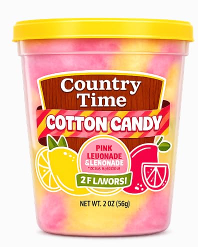 Country Time Lemonade Cotton Candy by Swirlee Pop - Gourmet Pink Lemonade & Classic Lemonade Flavor Spun Sugar Candy Tubs, 2 Count - Fluffy Summer