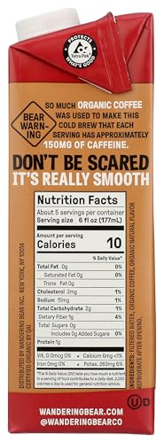 Wandering Bear Organic Mocha Cold Brew, Iced Coffee, 32 fl oz, 1 pack - Extra Strong, Smooth, Unsweetened, Shelf-Stable, Ready to Drink & Vegan,Cold