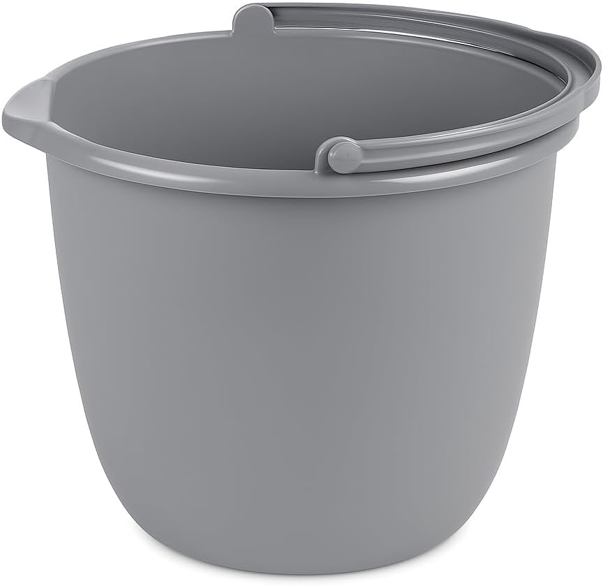 10 Qt. Spout Pail 2 Pack - Classic Titanium Plastic Utility Bucket with Comfortable Handle, Durable Multi-Purpose Pail for Household Cleaning