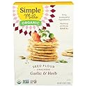 Simple Mills Organic Seed Crackers, Garlic & Herb, Gluten Free, Flax Seed, Sunflower Seeds, Corn Free, Low-Calorie Snacks, Plant Based, Nutrient