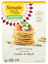 Simple Mills Organic Seed Crackers, Garlic & Herb, Gluten Free, Flax Seed, Sunflower Seeds, Corn Free, Low-Calorie Snacks, Plant Based, Nutrient