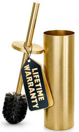 Gold Toilet Brush and Holder Set - Free-Standing Stainless Steel Gold Toilet Bowl Brush and Holder with Replaceable Head, Removable Inner Bowl
