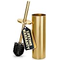 Gold Toilet Brush and Holder Set - Free-Standing Stainless Steel Gold Toilet Bowl Brush and Holder with Replaceable Head, Removable Inner Bowl
